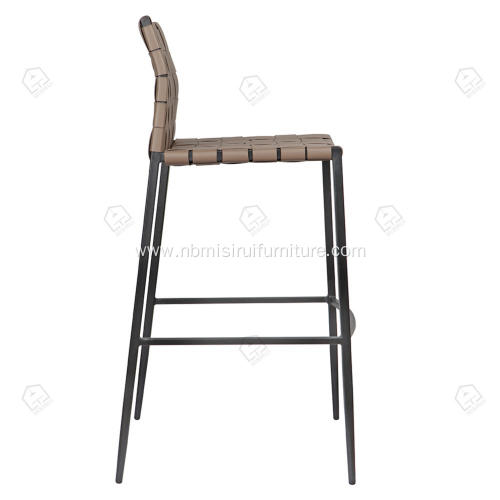 Minimalist khaki hand woven saddle leather bar stool